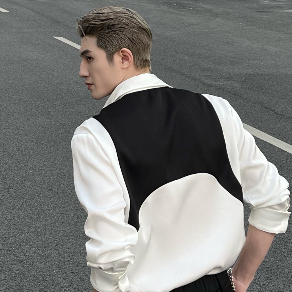 Áo sơ mi nam tay dài thiết kế phối màu trắng đen thời trang chất vải chéo hàn cao cấp SMP08