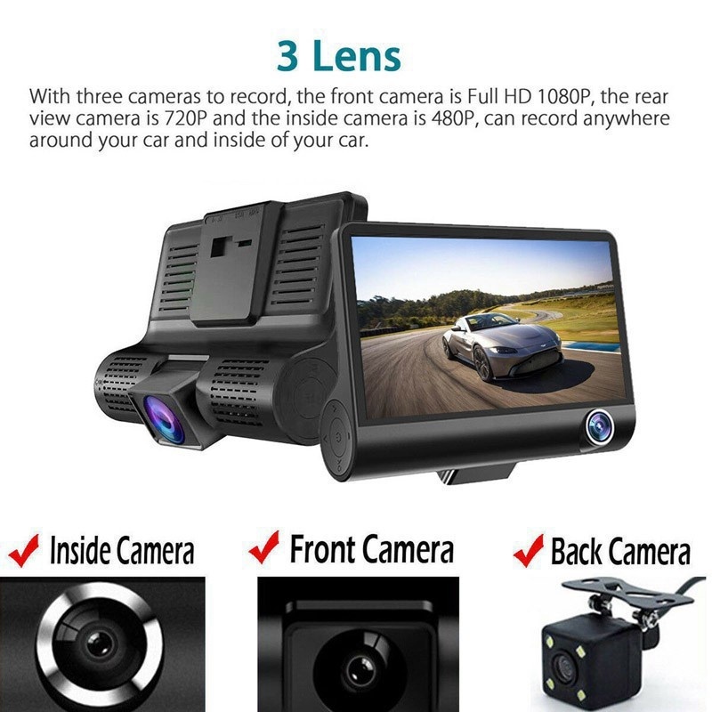 🔥PROMO🔥2023 ETTRO 64GB 3 trong 1 Camera hành trình ô tô DVR HD 1080P 170 Máy ghi chu kỳ góc rộng G-Sensor 3 IN 1 Dashcam