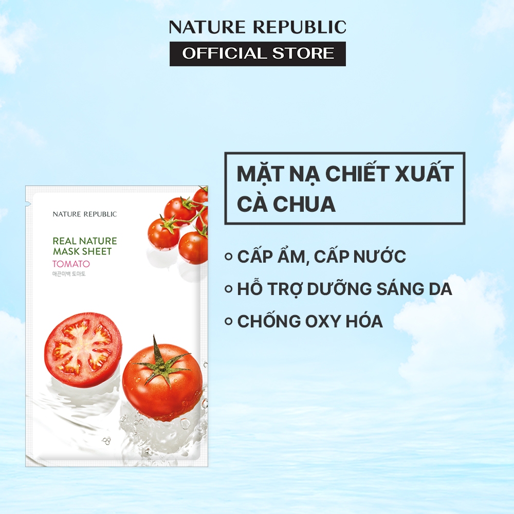 Nature Republic Mặt nạ giấy dưỡng ẩm, thanh lọc dưỡng sáng da Real Nature Tomato Mask Sheet 23ml