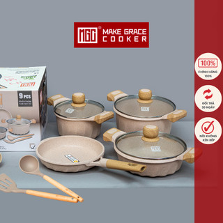 MGC Bộ nồi chảo đá màu kem chính hãng MGC gồm 6 món cao cấp