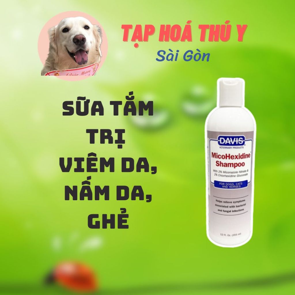 DAVIS MICOHEXIDINE SỮA TẮM NGỪA VIÊM DA, NẤM DA, GHẺ VÀ GIẢM MÙI HÔI CHO CÚN