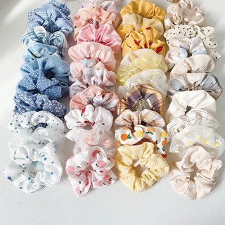  40 mẫu Dây buộc tóc Scrunchies vải hoa caro vintage ngẫu nhiên 