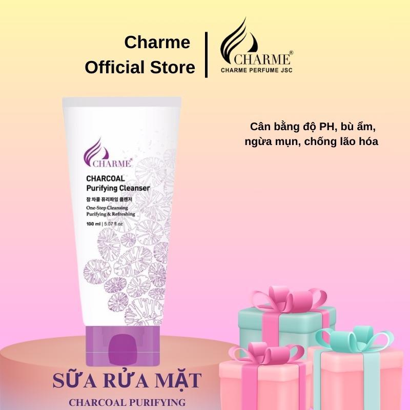 Sữa rửa mặt than hoạt tính Charme Charcoal Purifying Cleanser sạch sâu ngừa mụn cân bằng pH bổ sung ẩm 100ml