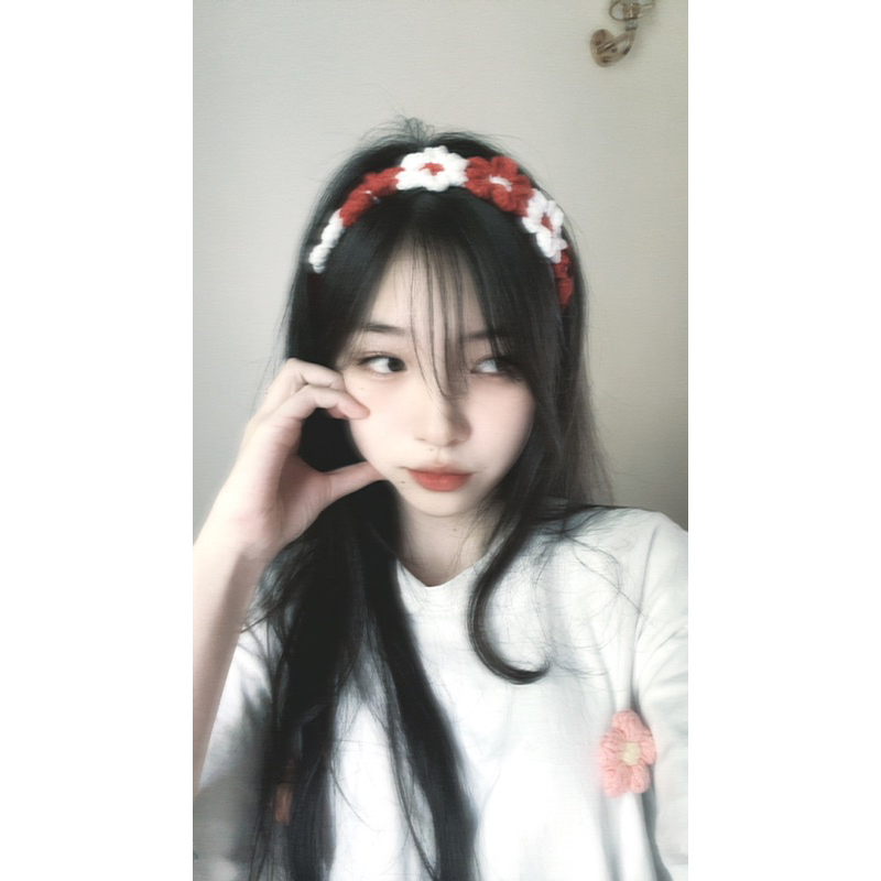 Băng đô hoa ghép cánh handmade len