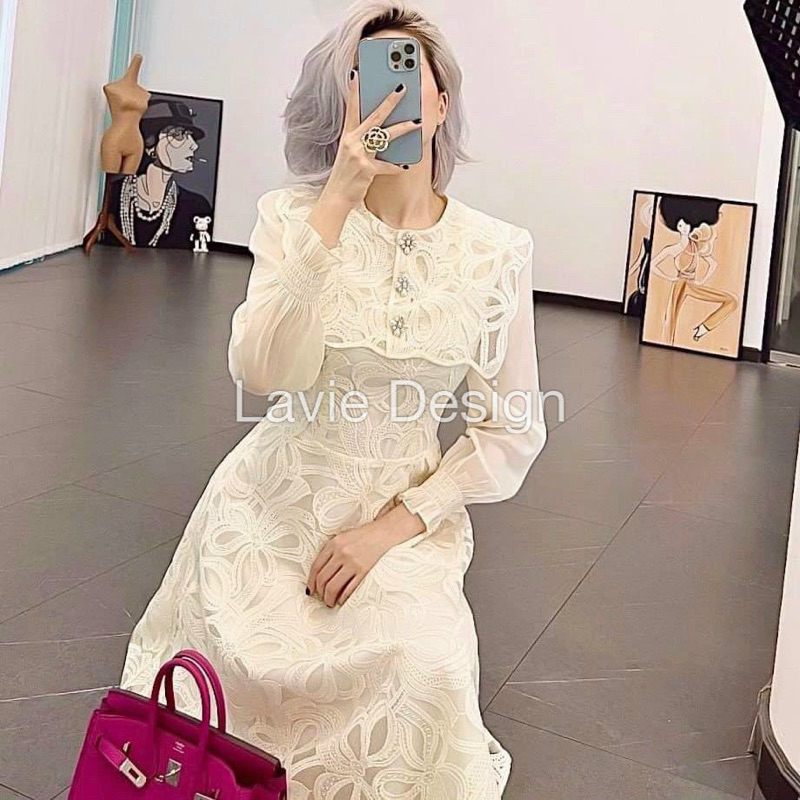 Váy ren dài tay thanh lịch sang trọng tiểu thư