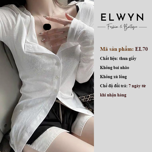 Áo thun nữ dài tay chất vải cotton giấy không nhăn cao cấp kèm bra cùng màu ELWYN EL70
