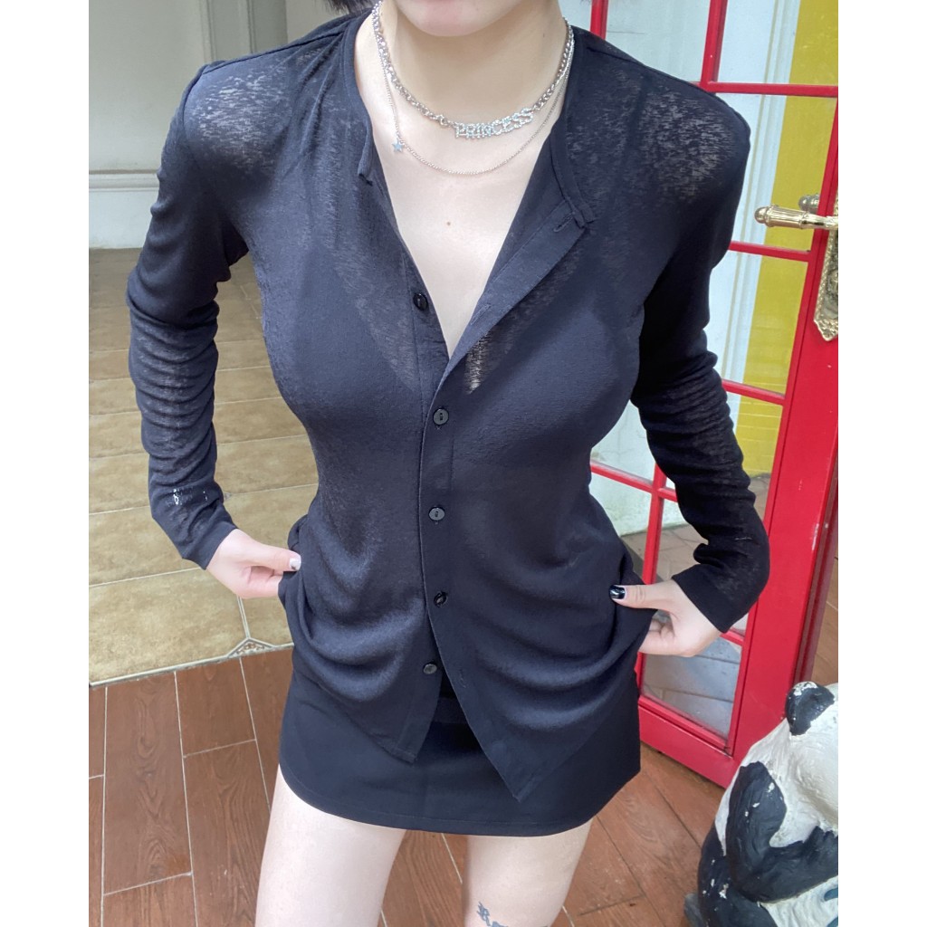 Áo thun nữ dài tay chất vải cotton giấy không nhăn cao cấp kèm bra cùng màu ELWYN EL70