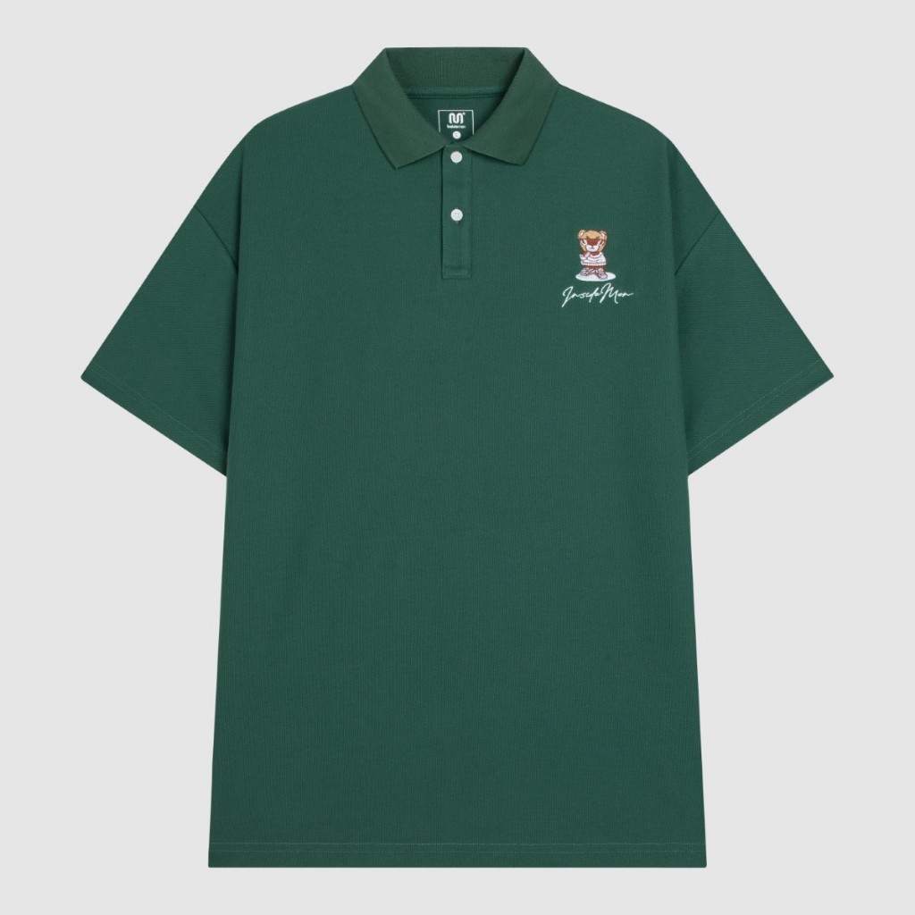 Áo Phông Polo Unisex Local Brand INSIDEMEN Thêu Hình Gấu Logo Trước Ngực Form Rộng Tay Lỡ Cho Nam Nữ IPS085S3