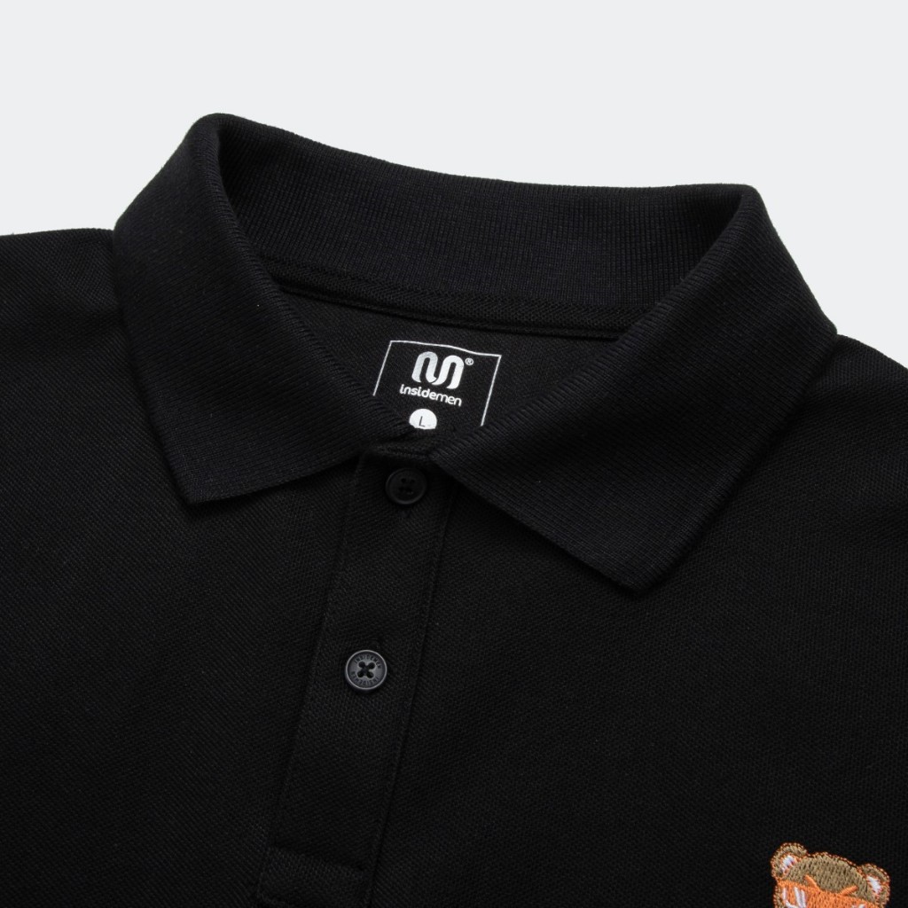 Áo Phông Polo Unisex Local Brand INSIDEMEN Thêu Hình Gấu Logo Trước Ngực Form Rộng Tay Lỡ Cho Nam Nữ IPS085S3
