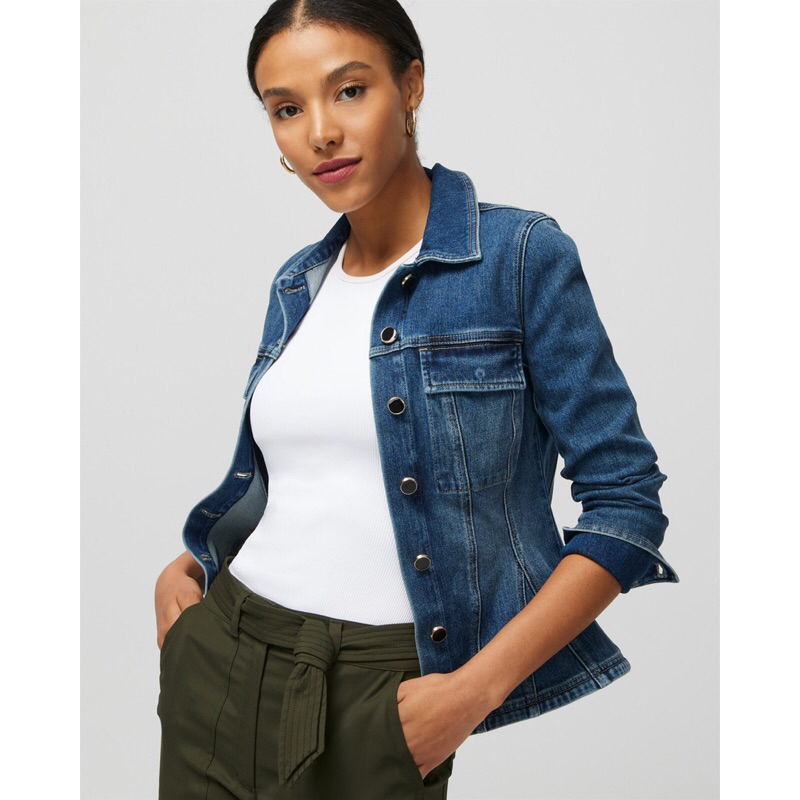 WHBM Petite Fit & Flair Denim Shacket - Khoác Jeans Nhún Eo