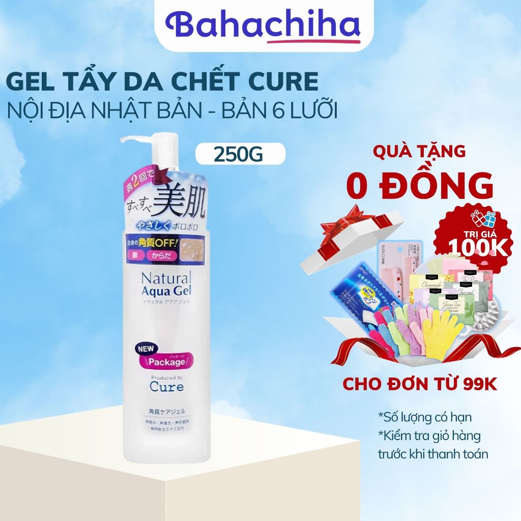 Gel tẩy tế bào da chết Cure Natural Aqua 250g Nhật Bản cho da mặt và toàn thân - Bahachiha