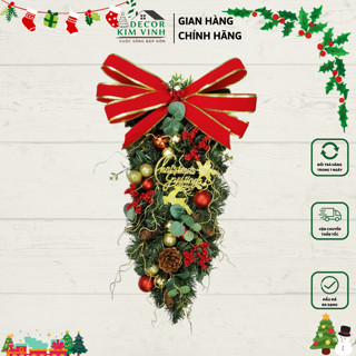 Chùm Thông Nơ Nhung Đỏ Treo Tường CT01 Kèm Đèn Decor Kim Vinh Trang Trí Noel Lung Linh