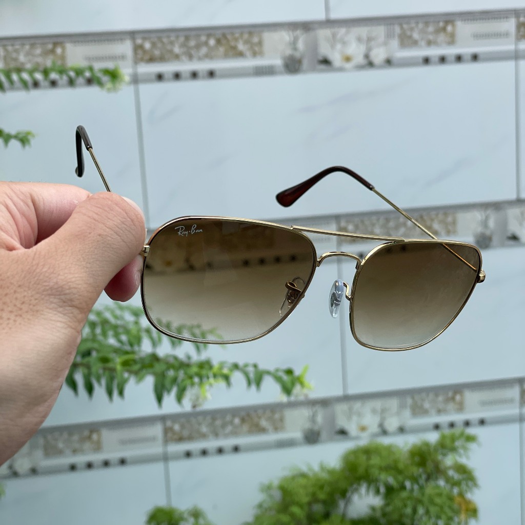 Kính rayban 3136 caravan của Ý, 2nd, tròng thủy tinh nâu khói 2 màu, đi ngày và đêm, phom chữ nhật ôm mặt