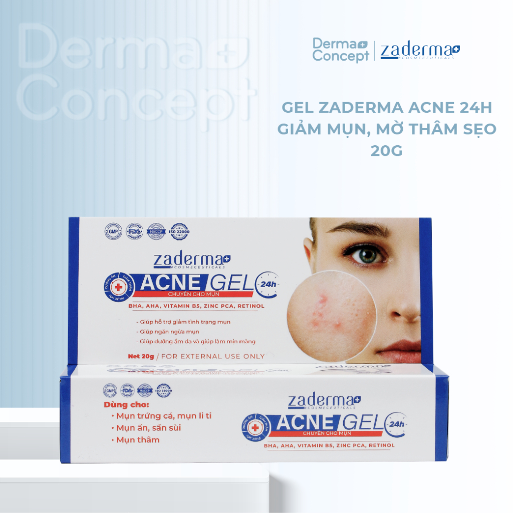 Gel Zaderma Acne 24h giảm mụn, mờ thâm sẹo 7g/20g