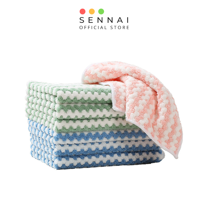 Khăn Lau Bếp 2 Mặt Đa Năng May Viền, Thấm Hút Tốt SenNai 25cm x 25cm