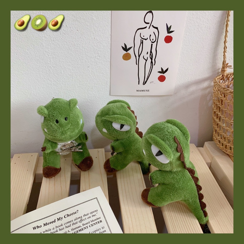 Móc khóa khủng long xanh treo balo túi xách, Kẹp hình khủng long xanh dễ thương