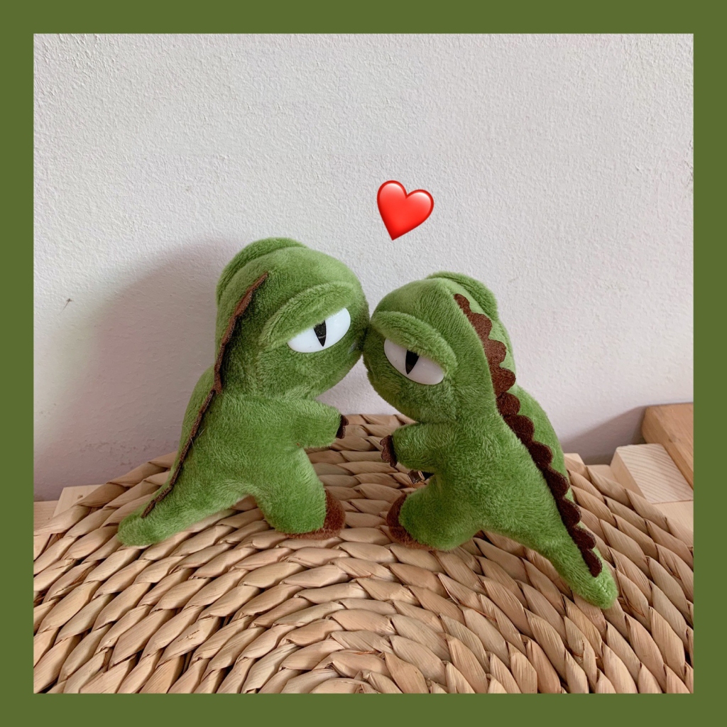 Móc khóa khủng long xanh treo balo túi xách, Kẹp hình khủng long xanh dễ thương