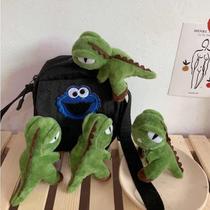 Móc khóa khủng long xanh treo balo túi xách, Kẹp hình khủng long xanh dễ thương