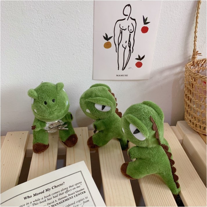 Móc khóa khủng long xanh treo balo túi xách, Kẹp hình khủng long xanh dễ thương