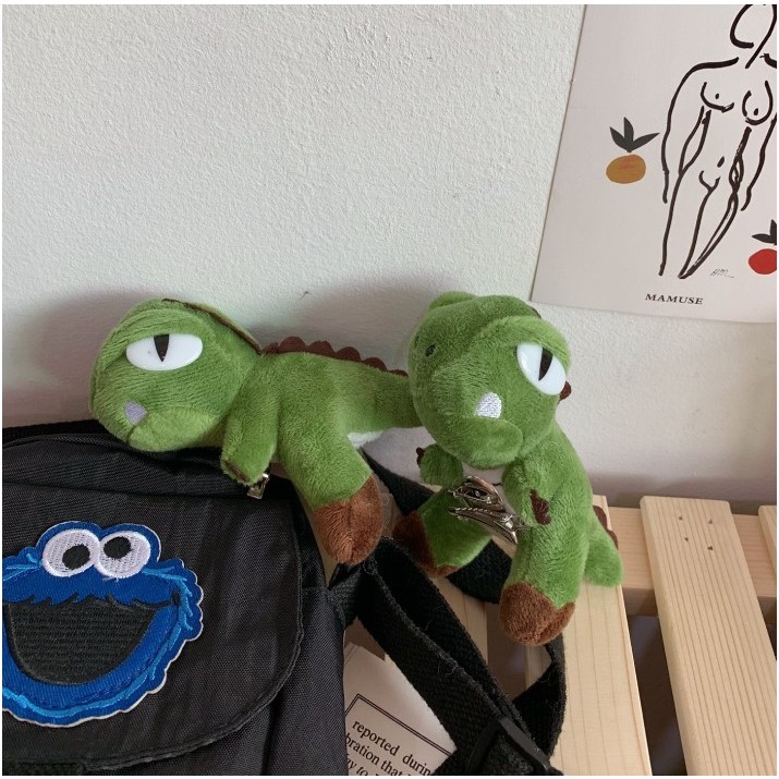 Móc khóa khủng long xanh treo balo túi xách, Kẹp hình khủng long xanh dễ thương