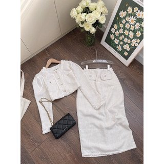 SET DẠ TRẮNG TAY DÀI + CHÂN VÁY