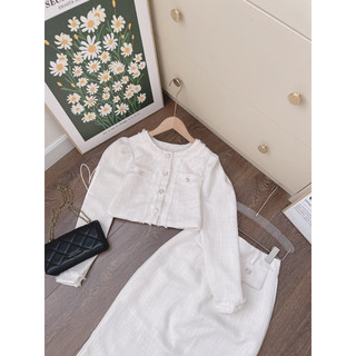 SET DẠ TRẮNG TAY DÀI + CHÂN VÁY