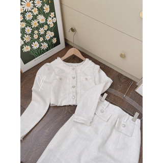 SET DẠ TRẮNG TAY DÀI + CHÂN VÁY