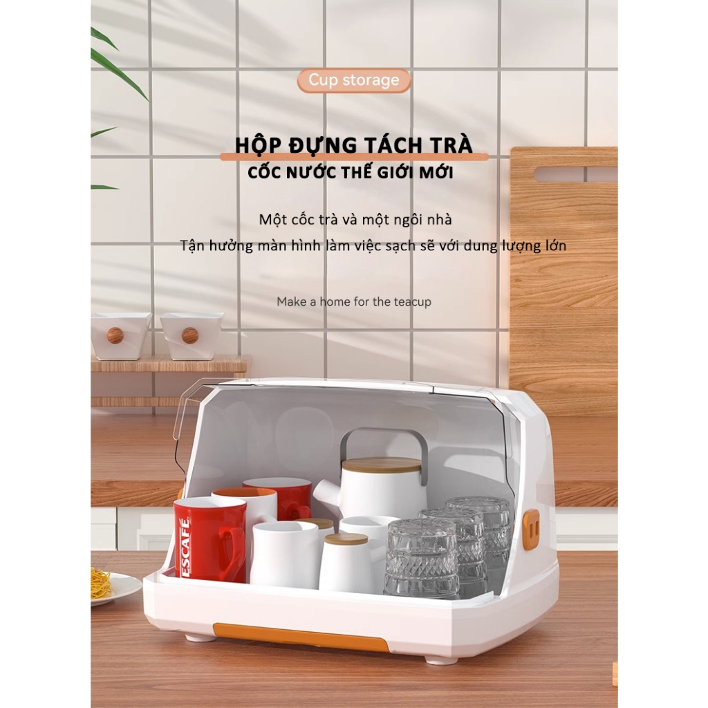 Tủ đựng bát đĩa 1 tầng, đi kèm 6 khe đỡ bình sữa, nắp đậy và khe thoát nước thông minh