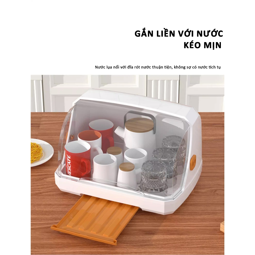 Tủ đựng bát đĩa 1 tầng, đi kèm 6 khe đỡ bình sữa, nắp đậy và khe thoát nước thông minh