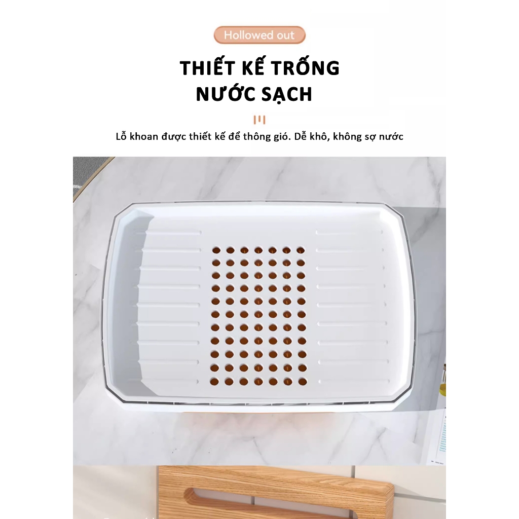 Tủ đựng bát đĩa 1 tầng, đi kèm 6 khe đỡ bình sữa, nắp đậy và khe thoát nước thông minh