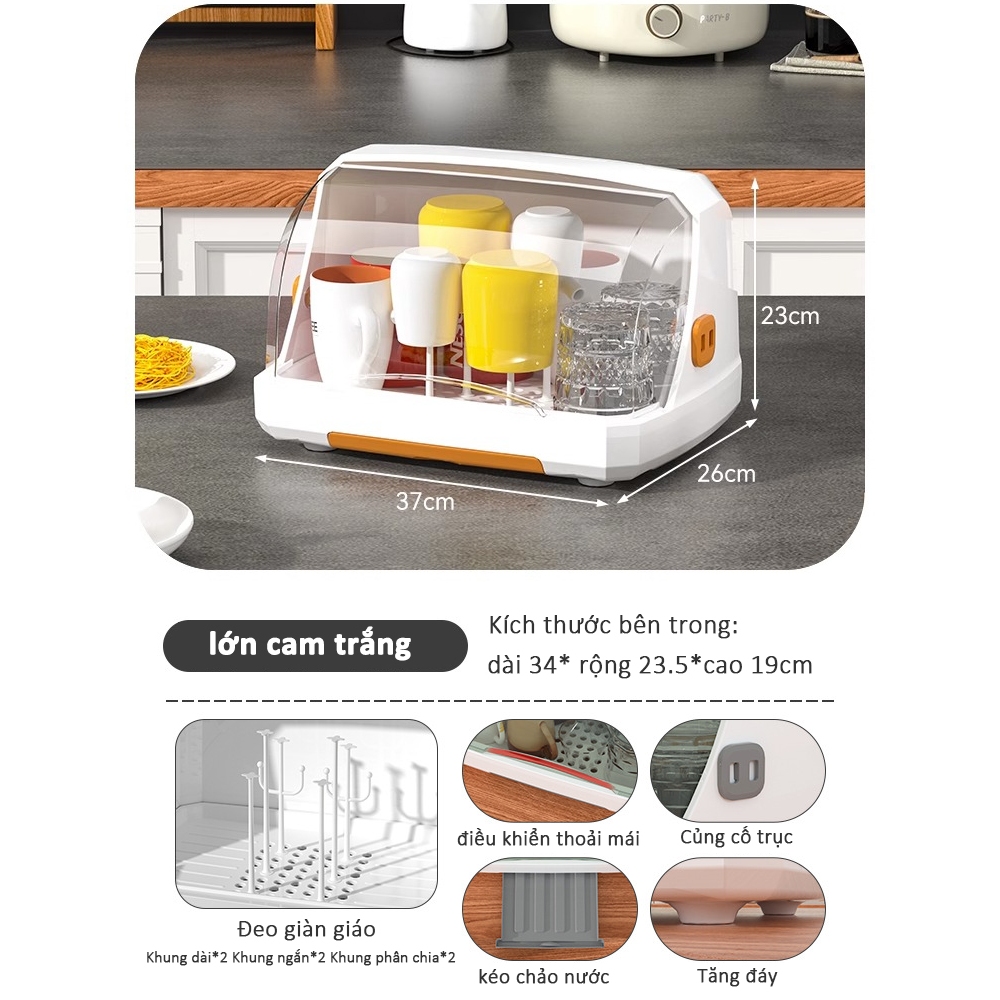 Tủ đựng bát đĩa 1 tầng, đi kèm 6 khe đỡ bình sữa, nắp đậy và khe thoát nước thông minh