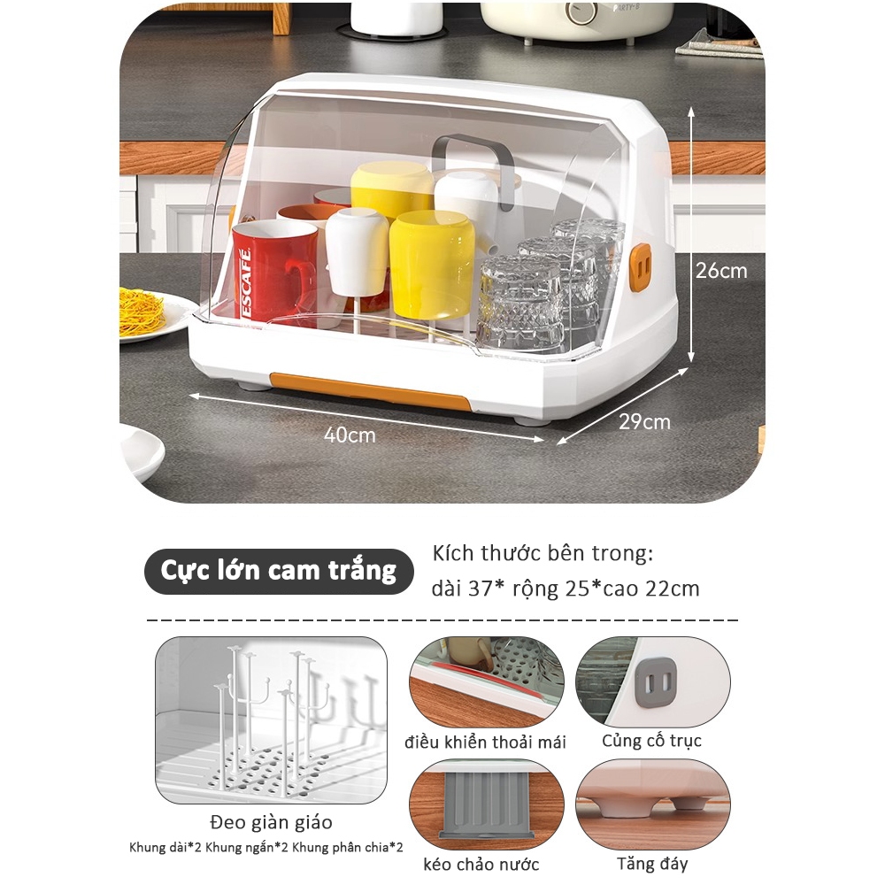 Tủ đựng bát đĩa 1 tầng, đi kèm 6 khe đỡ bình sữa, nắp đậy và khe thoát nước thông minh