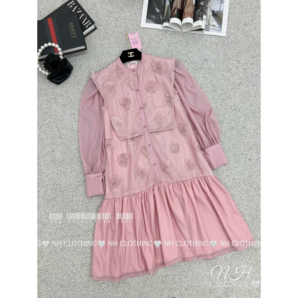 Váy tơ hoa hồng ren sm