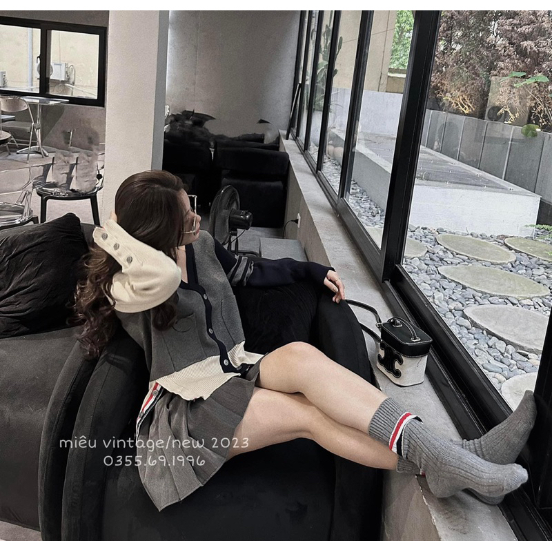 Áo cadigan len thomee viền phối màu