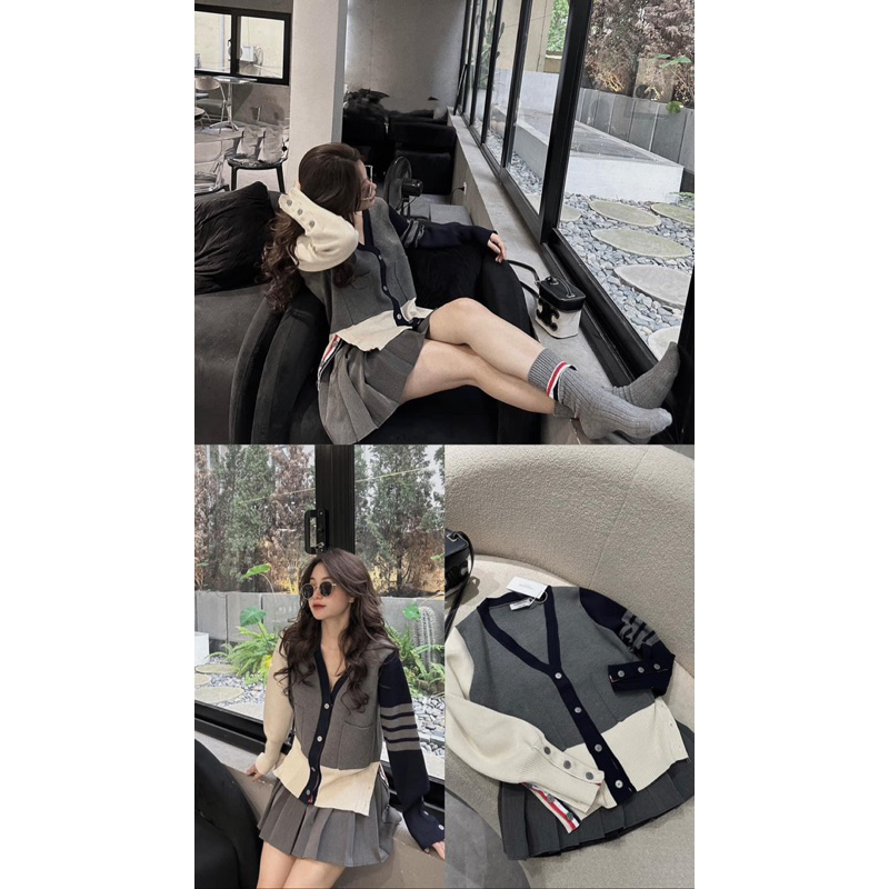 Áo cadigan len thomee viền phối màu