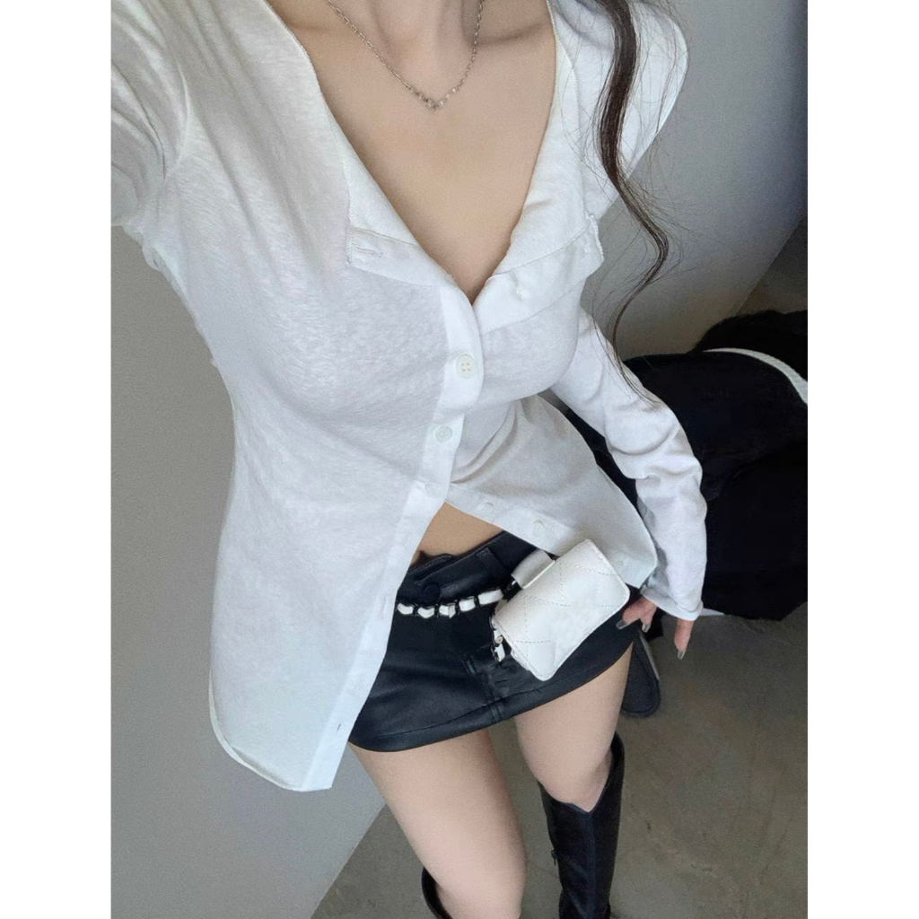 Áo thun nữ dài tay chất vải cotton giấy không nhăn cao cấp kèm bra cùng màu ELWYN EL70