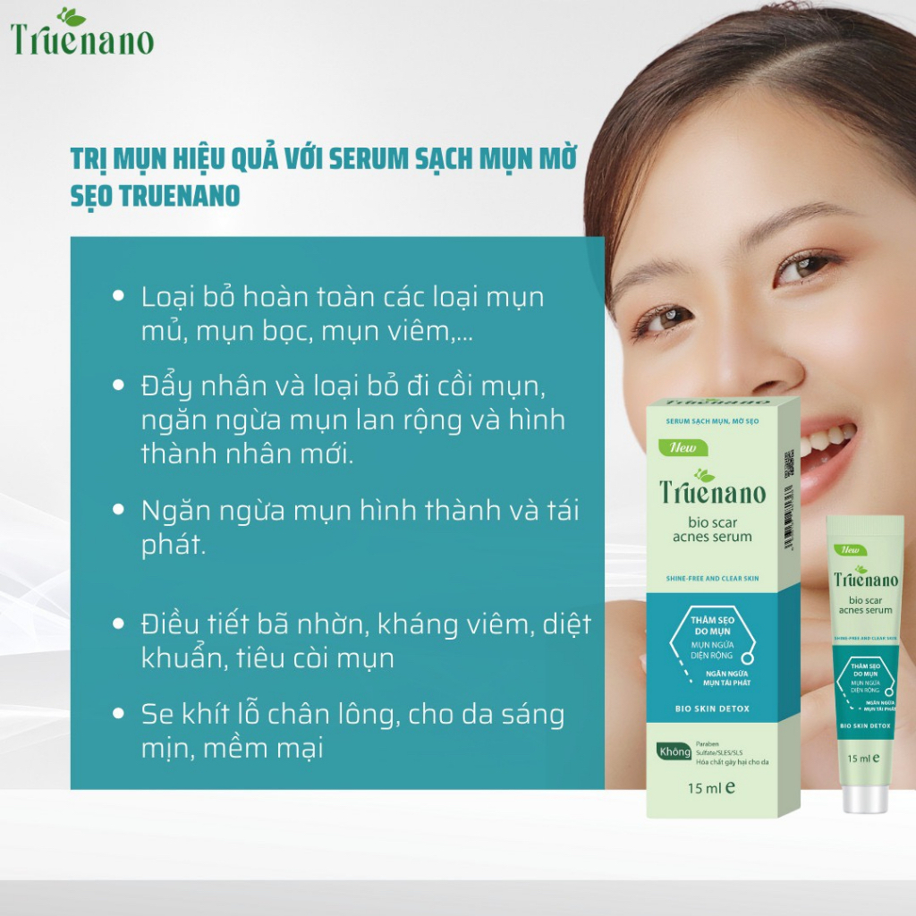 Serum Chấm Mụn Truenano Đánh Bay Các Loại Mụn, Mờ Sẹo, Thâm - Tuýp 15ml