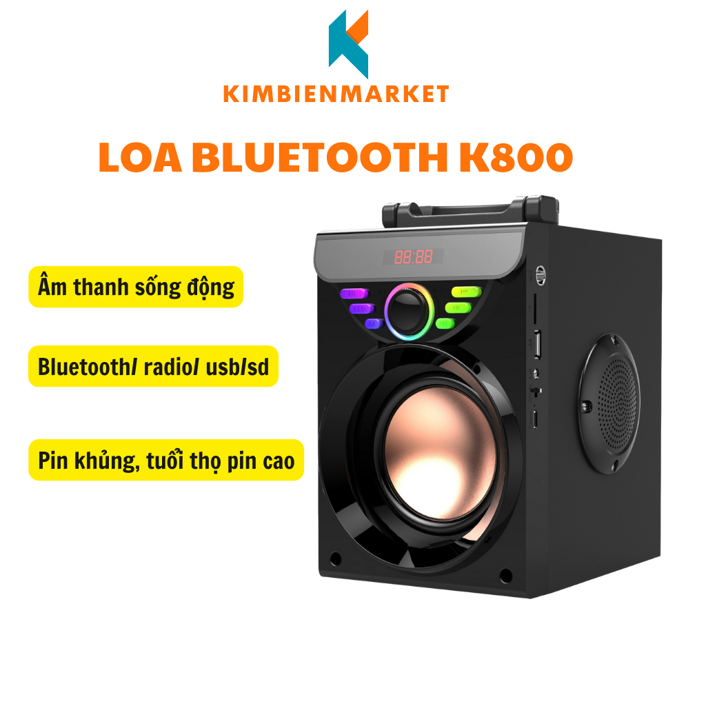 Loa bluetooth cao cấp K800, loa không dây pin trâu bass mạnh,âm thanh siêu hay đèn led bảo hành 12 tháng