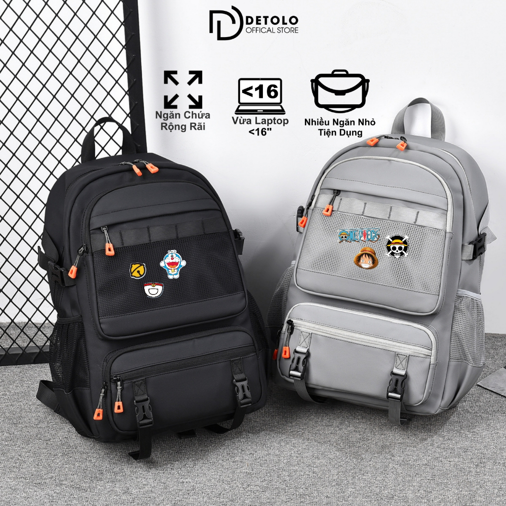 Balo Laptop 15.6in 16in Thời Trang Nam Nữ Cao Cấp DETOLO , Đi Học, Đi Làm, Đi Chơi, Du Lịch, Chống Nước