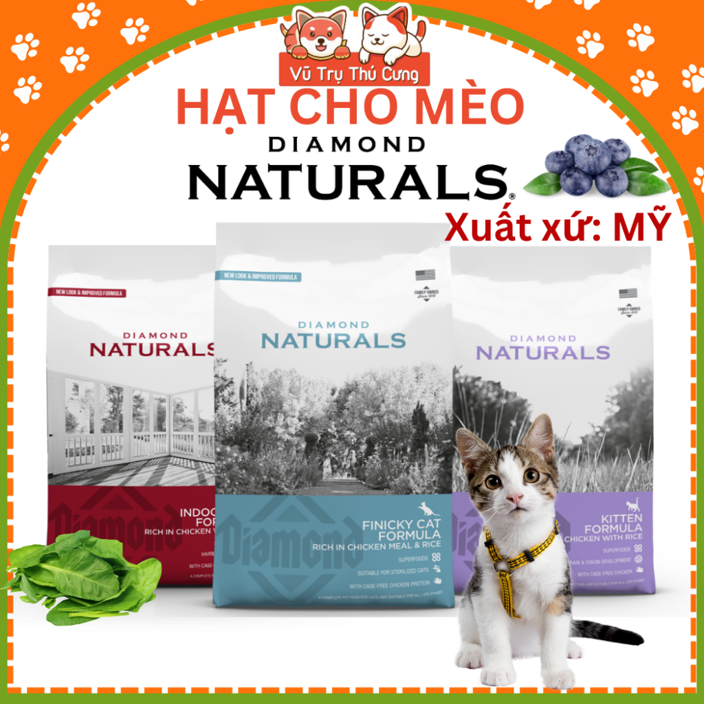 Hạt Cho Mèo Diamond Naturals giàu dinh dưỡng cho mèo biếng ăn 1kg, Xuất xứ Mỹ