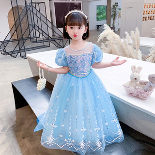 Đầm công chúa elsa màu xanh kèm tà sau cho bé gái 14-24 ký
