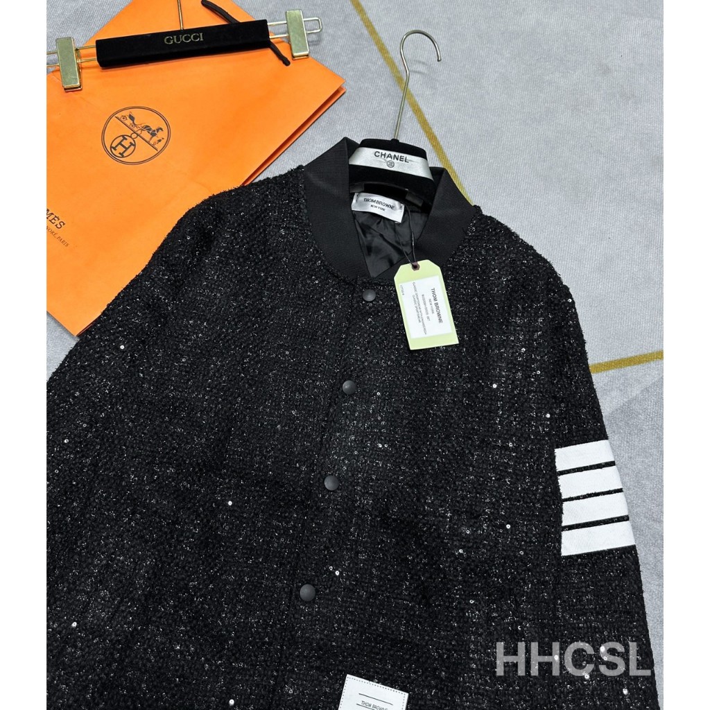 Áo Khoác, áo bomber Thom 4 vạch chất liệu kim sa kim tuyến dày dặn lấp lánh nam nữ