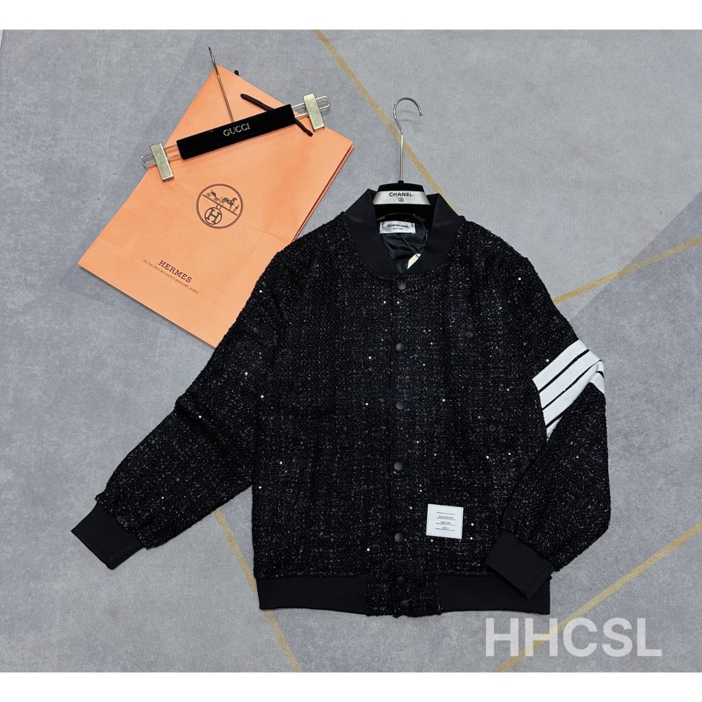 Áo Khoác, áo bomber Thom 4 vạch chất liệu kim sa kim tuyến dày dặn lấp lánh nam nữ