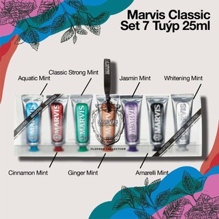 Mini set 7 tuýp kem đánh răng marvis classic 7x25ml - 7 mùi vị hài hòa, cảm giác tươi mát, răng nướu chắc khỏe