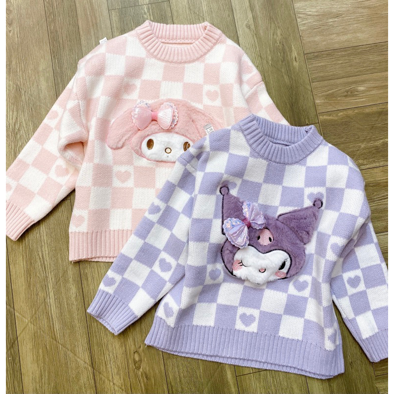 Áo len lông thỏ tím hồng cho bé gái