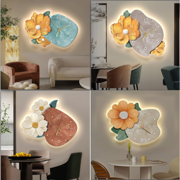 Tranh Đồng Hồ Đèn Led Mẫu Hoa Tráng Gương Trang trí Phòng Khách/ Phòng Ngủ/ Cửa hàng /Spa/ Shop Thời Trang/Tặng Quà