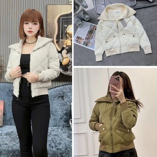 Áo phao YOCO chám cổ len, Áo khoác Phao dày ấm phối cổ len