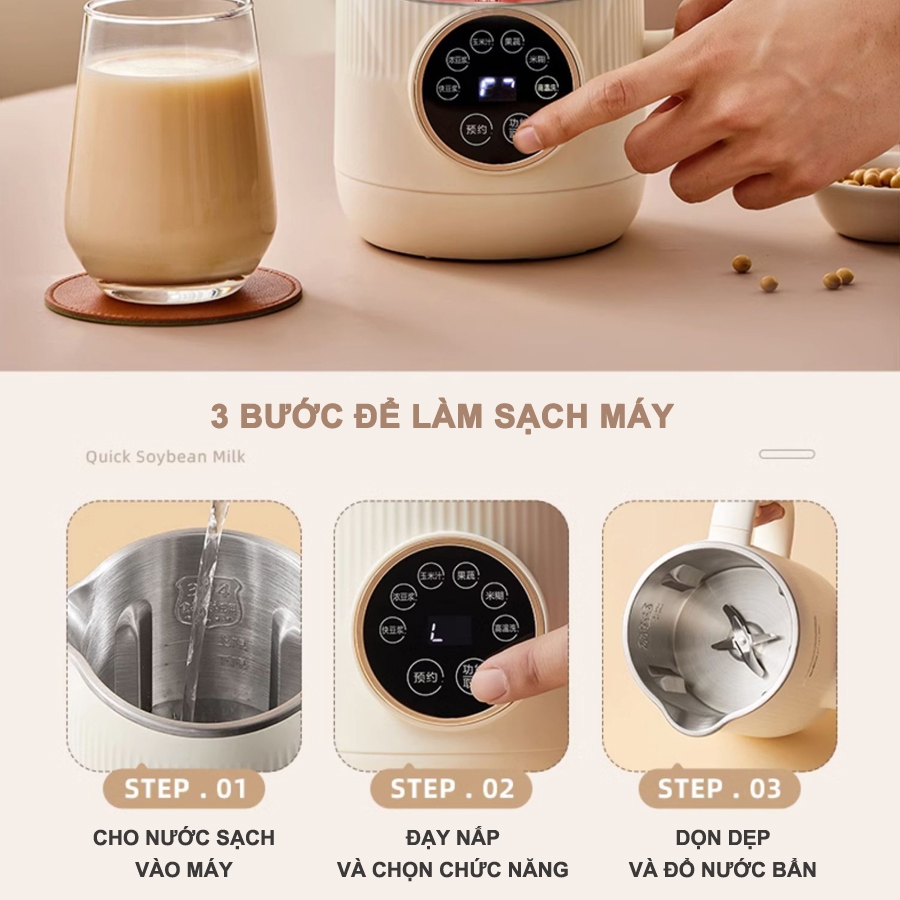 Máy làm sữa hạt Bear 600ml, 8 chức năng, xay nấu sữa hạt, xay sinh tố đa năng – Hàng chính hãng bảo hành 6-18 tháng