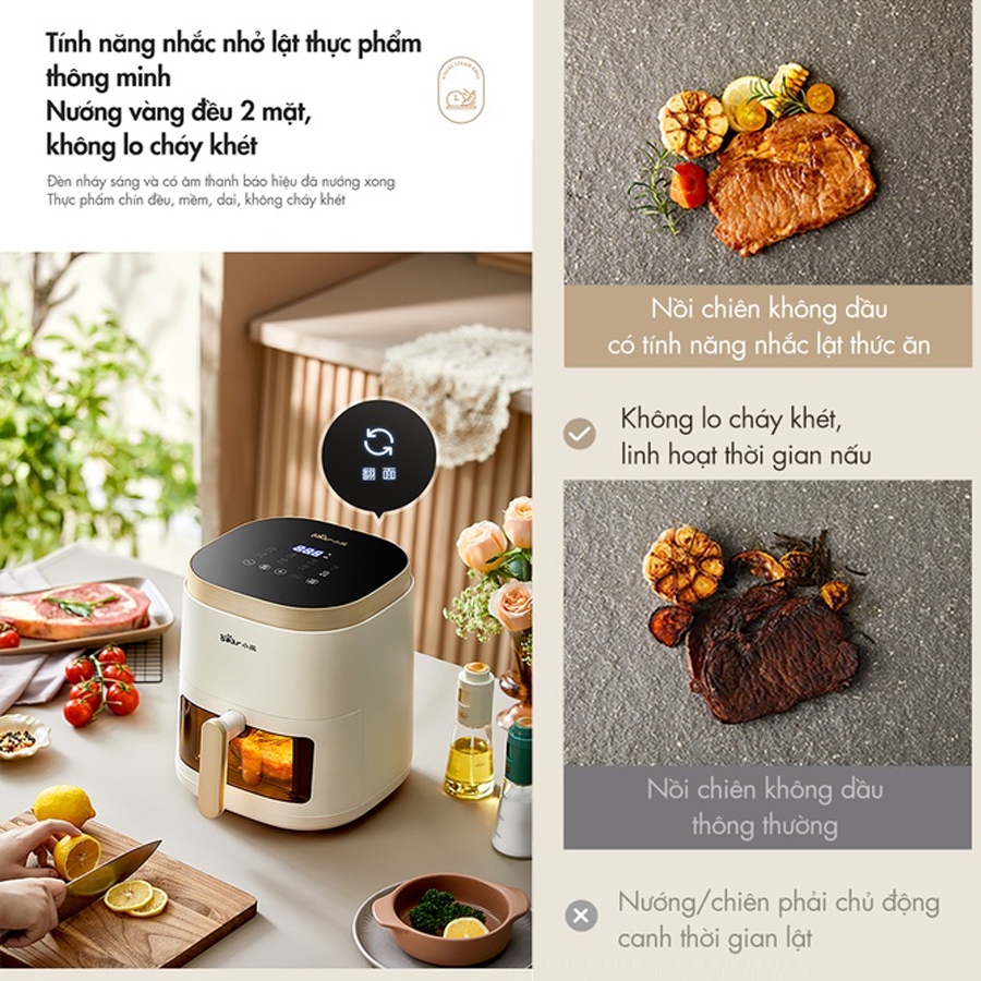 Nồi chiên không dầu 5L Bear công nghệ nhiệt đối Lưu 360 độ, hẹn giờ lên đến 60 phút – Hàng chính hãng bảo hành 6-18 thán
