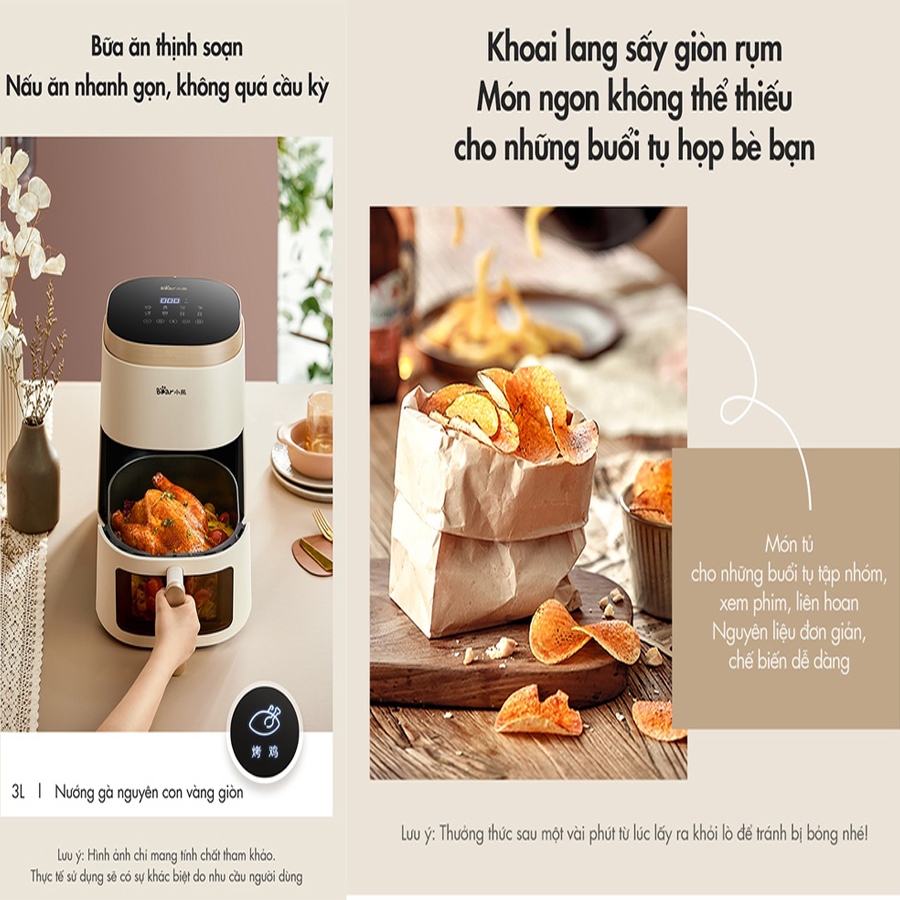 Nồi chiên không dầu 5L Bear công nghệ nhiệt đối Lưu 360 độ, hẹn giờ lên đến 60 phút – Hàng chính hãng bảo hành 6-18 thán